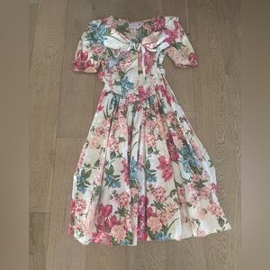 Vintage EXPO KIDS GIRLS Floral Roses Print Cotton Fit & Flare Dress Size 10